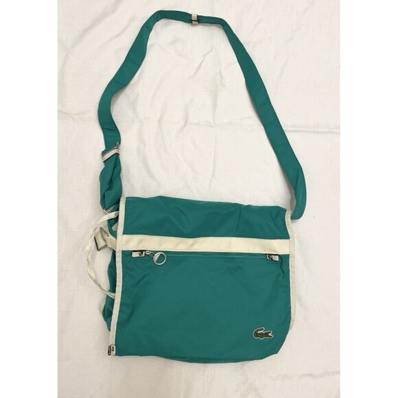Rare Lacoste Cross Body Crossbody Messenger Bag Green White Vintage NICE!